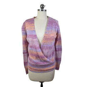 Lucky Brand Womens Cardigan  Pullover Sweater XS Pink Orange Wool Blend Striped